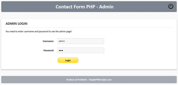 Contact Form PHP - admin area - login form