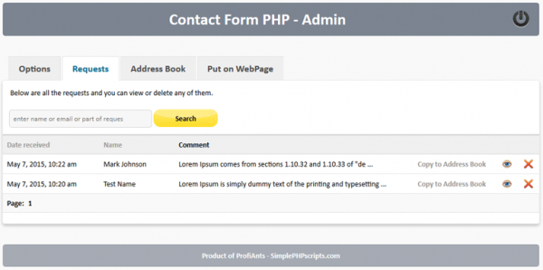 Contact Form PHP - all requests are saved and could be viewed in admin area