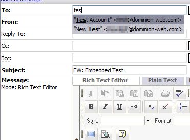 Composing a message using AJAX autocomplete from the addressbook