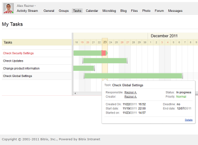 Bitrix Intranet: Task Management (Gantt Chart view)