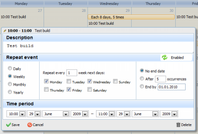 dhtmlxScheduler - Configure recurring events